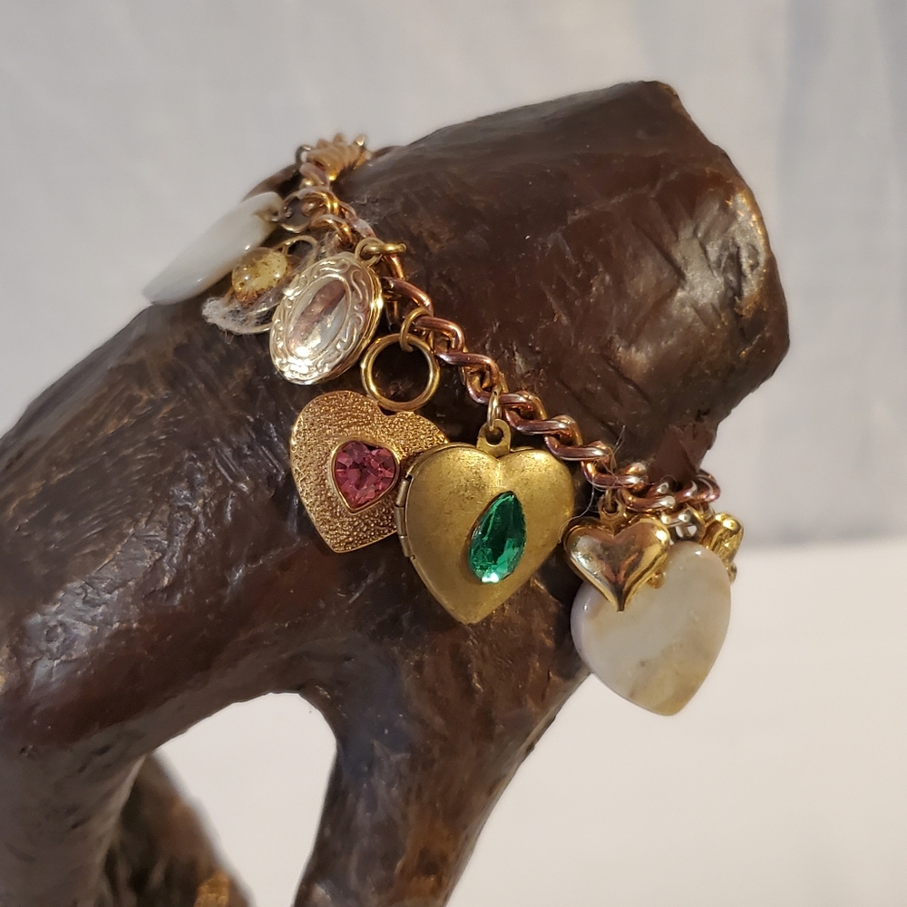 Vintage Gold-tone Heart‎ Charm Bracelet